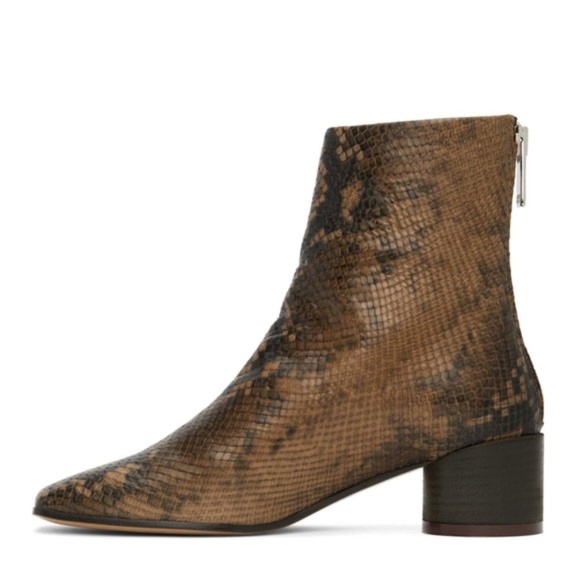 MM6 MAISON MARGIELA Brown Snake Leather Square Toe Zipper Heel Boots 7.5 7 6 6.5 - Picture 2 of 12